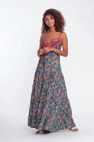 Thin strap floral printed causal ruffles maxi dress - Hstrends