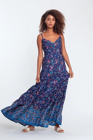 Thin strap floral printed causal ruffles maxi dress - Hstrends