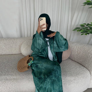 Tie - dye Printed Kaftan Robe Cardigan style Kimono Abaya dress - Hstrends