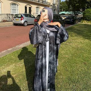 Tie - dye Printed Kaftan Robe Cardigan style Kimono Abaya dress - Hstrends