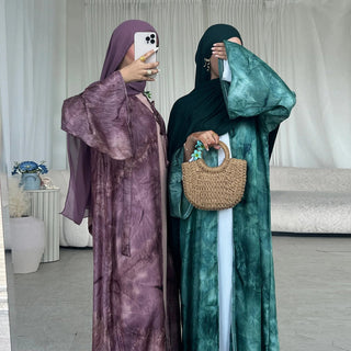 Tie - dye Printed Kaftan Robe Cardigan style Kimono Abaya dress - Hstrends