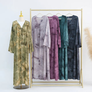 Tie - dye Printed Kaftan Robe Cardigan style Kimono Abaya dress - Hstrends
