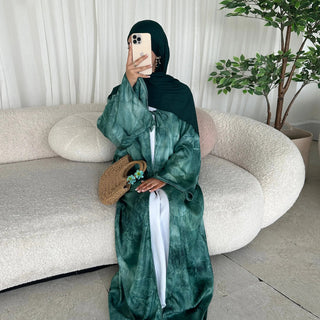 Tie - dye Printed Kaftan Robe Cardigan style Kimono Abaya dress - Hstrends