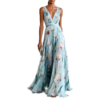 tulip floral Sleeveless V-Neck Long maxi Dress - Hstrends