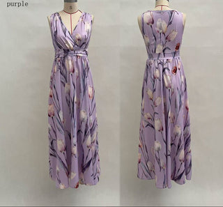 tulip floral Sleeveless V-Neck Long maxi Dress - Hstrends