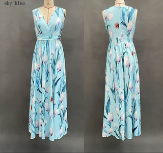 tulip floral Sleeveless V-Neck Long maxi Dress - Hstrends