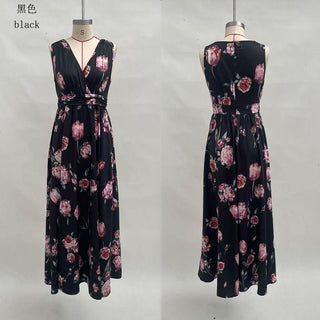 tulip floral Sleeveless V-Neck Long maxi Dress - Hstrends
