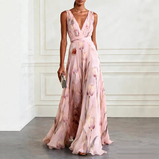 tulip floral Sleeveless V-Neck Long maxi Dress - Hstrends
