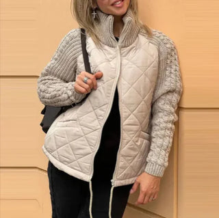 Stand Collar Cotton Jacket with Pockets – Women’s Winter Zip-Up Coat