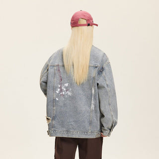 Unisex Washed Graffiti Ripped Denim Jacket - Retro - Hstrends