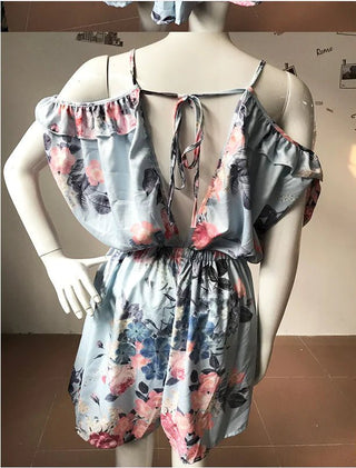 V - Neck Floral Print Jumpsuit with Straps - Hstrends