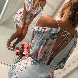 V - Neck Floral Print Jumpsuit with Straps - Hstrends