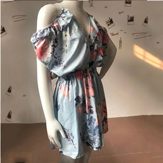 V - Neck Floral Print Jumpsuit with Straps - Hstrends