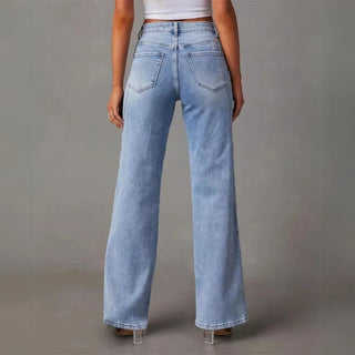 Wide Leg  Blue Straight-Cut Mid Waist Loose Micro Flared Jean