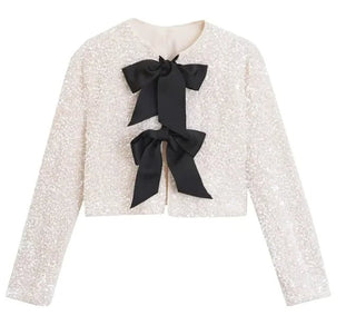 Versatile Bowknot Decoration Sequined Short Coat - Hstrends