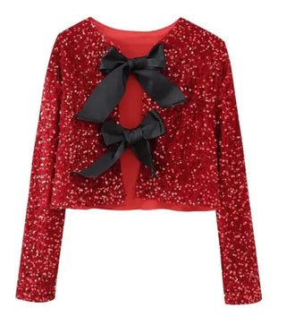 Versatile Bowknot Decoration Sequined Short Coat - Hstrends