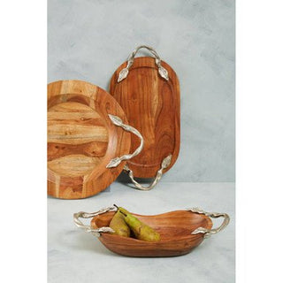 Vine Acacia Wood Oval Serving Tray - Hstrends