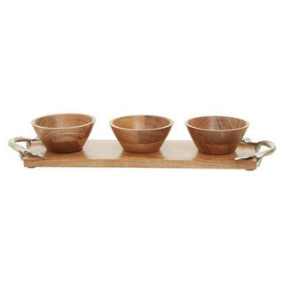 Vine Acacia Wood Set Of 3 Dip Bowls With Tray - Hstrends