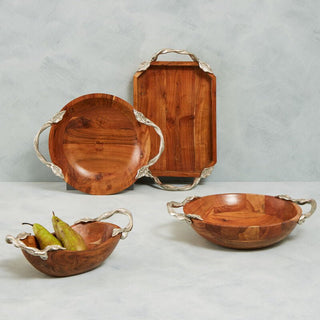 Vine Acacia Wood Small Rectangular Tray - Hstrends
