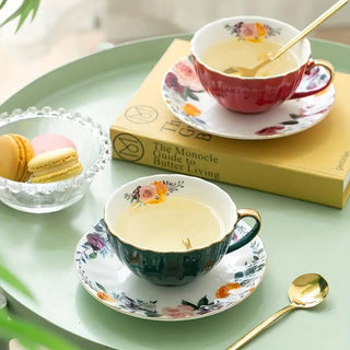 Vintage Ceramic Coffee Mug Set with Saucer and Spoon - Hstrends