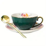 Vintage Ceramic Coffee Mug Set with Saucer and Spoon - Hstrends