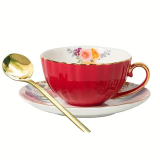 Vintage Ceramic Coffee Mug Set with Saucer and Spoon - Hstrends