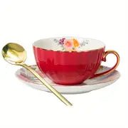 Vintage Ceramic Coffee Mug Set with Saucer and Spoon - Hstrends