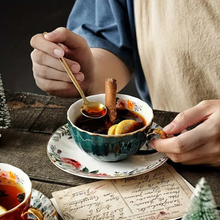 Vintage Ceramic Coffee Mug Set with Saucer and Spoon - Hstrends
