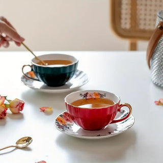 Vintage Ceramic Coffee Mug Set with Saucer and Spoon - Hstrends