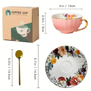 Vintage Ceramic Tea Mug Set with Golden Trim - Hstrends