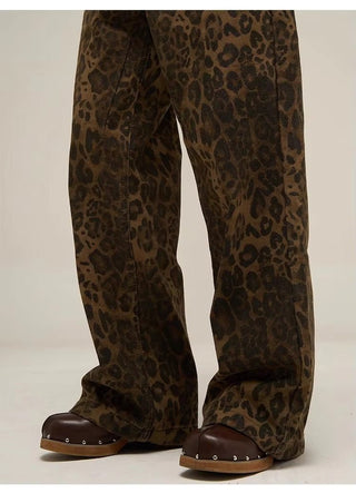 Vintage Leopard Print Loose Fit Wide Leg Jeans - Hstrends