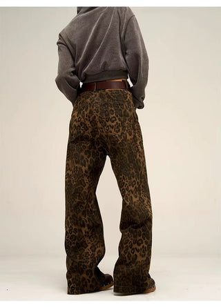 Vintage Leopard Print Loose Fit Wide Leg Jeans - Hstrends