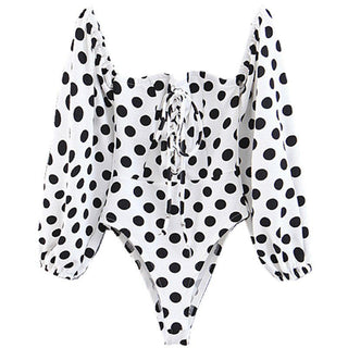 Vintage Polka Dot Off-Shoulder Shirt Jumpsuit - Hstrends