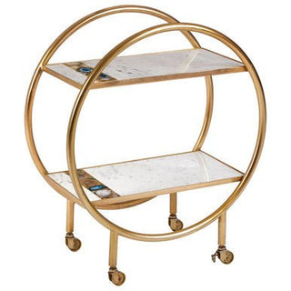 Vizzini 2 Tier Gold Finish Bar Trolley - Hstrends
