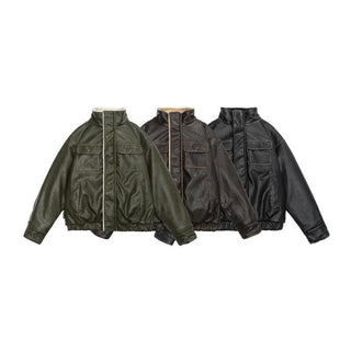 Winter Coat PU Leather Coat with Lamb Wool Lining