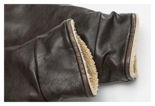 Winter Coat PU Leather Coat with Lamb Wool Lining - Hstrends