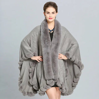 Winter Thick Shawl with Imitation Fox Fur Collar - Hstrends