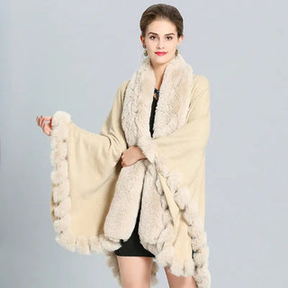 Winter Thick Shawl with Imitation Fox Fur Collar - Hstrends