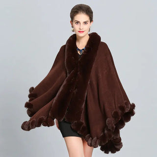 Winter Thick Shawl with Imitation Fox Fur Collar - Hstrends