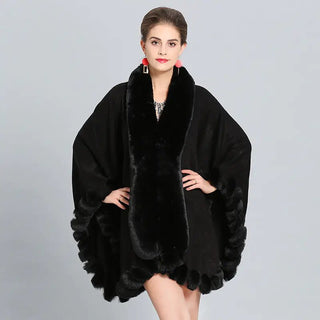Winter Thick Shawl with Imitation Fox Fur Collar - Hstrends
