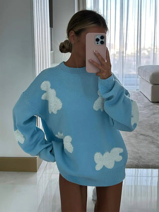 Women Cute Heart - Shaped Round Neck Sweater - Hstrends