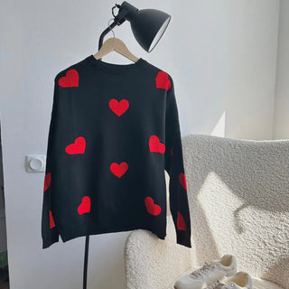Women Cute Heart - Shaped Round Neck Sweater - Hstrends