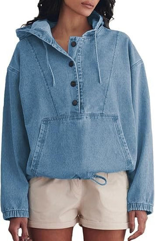 women Denim Hooded Jacket pullover top - Hstrends