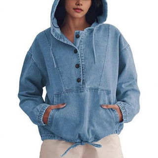 women Denim Hooded Jacket pullover top - Hstrends