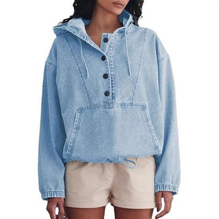 women Denim Hooded Jacket pullover top - Hstrends