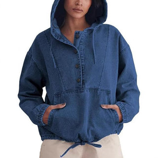 women Denim Hooded Jacket pullover top - Hstrends