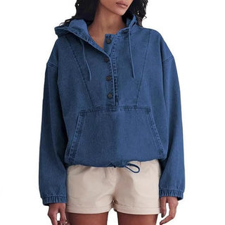 women Denim Hooded Jacket pullover top - Hstrends