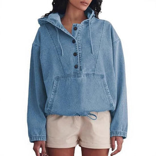women Denim Hooded Jacket pullover top - Hstrends