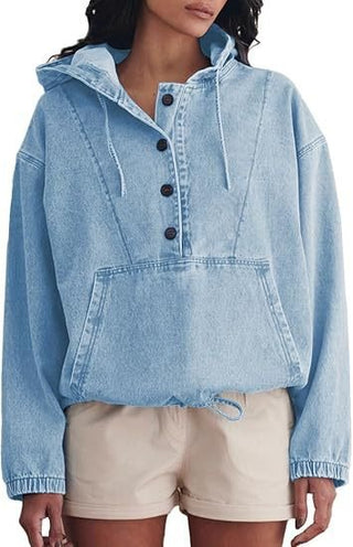women Denim Hooded Jacket pullover top - Hstrends