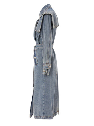 Women Denim Trench Coat - Hstrends